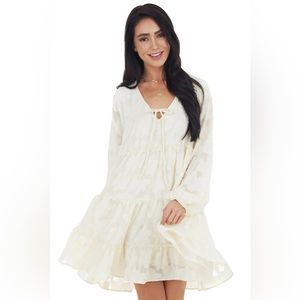 Peach Love California Cream Lace Tiered Ruffle Babydoll Dress